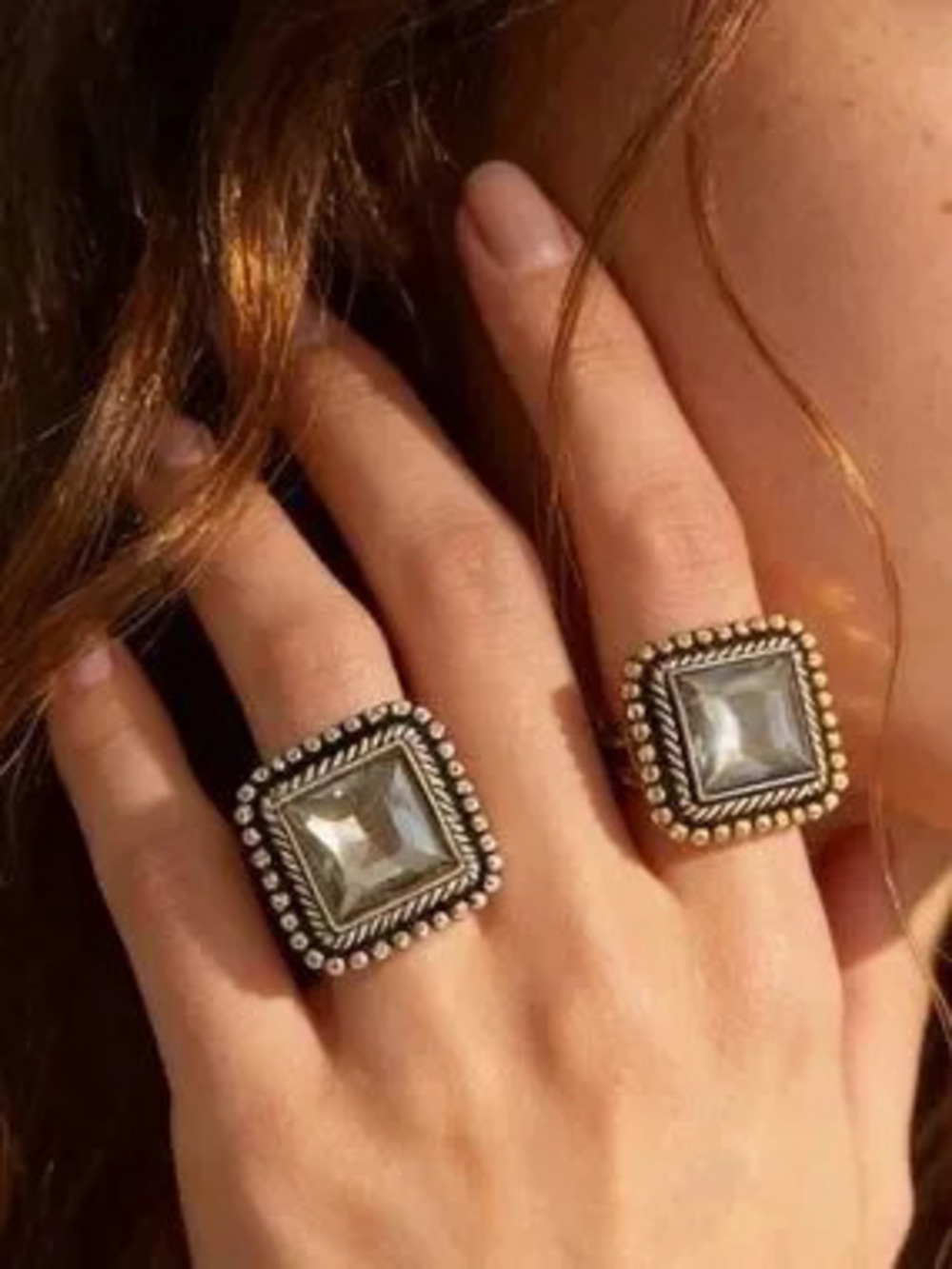 Vintage Style Square Crystal Statement Ring